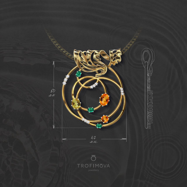 Кулон "Круги на воде" с желтыми сапфирами и бриллиантами Изготовлен по индивидуальному эскизу